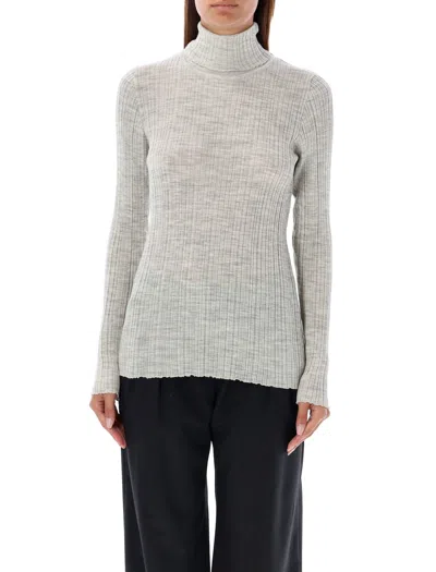 Rhea Costa Ribbed Turtle Neck Sweater In Light Grey