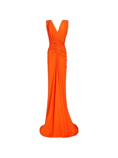 Rhea Costa Saara Ruched Gown In Orange