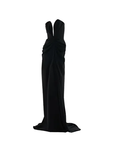 Rhea Costa Strapless Draped Gown In Black