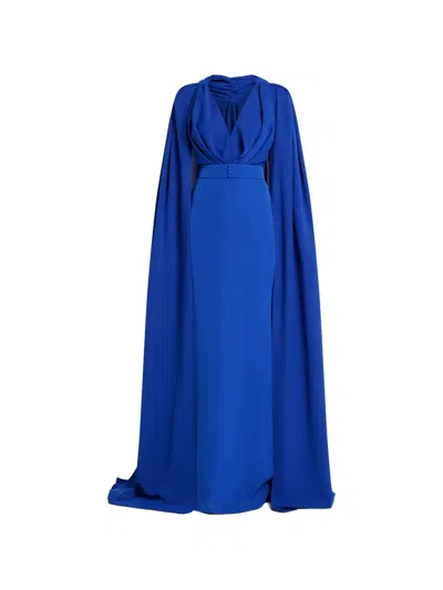 Rhea Costa V-neck Cape Dress In Blue