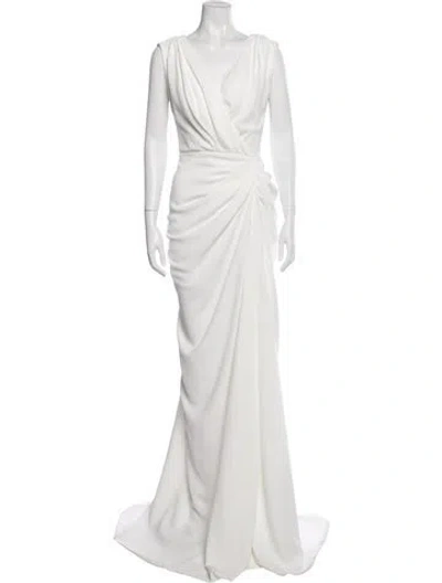 Pre-owned Rhea Costa V-neck Long Dress In White