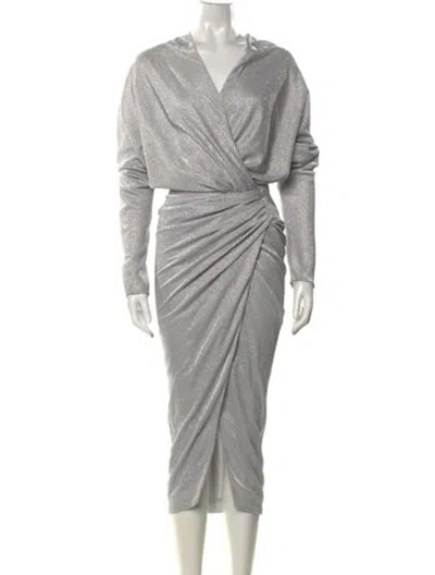 Pre-owned Rhea Costa V-neck Midi Length Dress In Grey