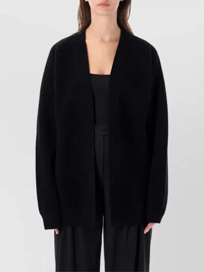 Rhea Costa Wool Cashmere Heavy Ribbed Cardigan In Black