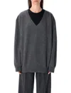 Rhea Oversize Knit Sweater With Deep V-neckline In Gray