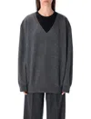 Rhea Mid Grey Wool Cashmere V-neck Sweater In Gray