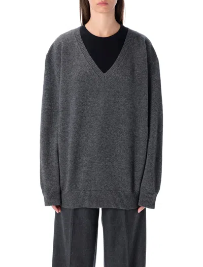 RHEA RHEA RHEA MID GREY WOOL CASHMERE V-NECK SWEATER