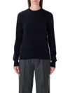 Rhea Navy Blue Wool Cashmere Crewneck Sweater In Black
