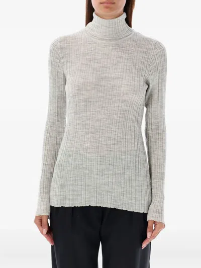Rhea Roll-neck Ribbed Sweater In Light Grey