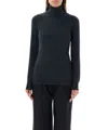 Rhea Roll-neck Ribbed Sweater In Grey