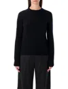 Rhea Navy Blue Wool Cashmere Crewneck Sweater In Black