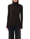 Rhea Roll-neck Ribbed Sweater In Brown