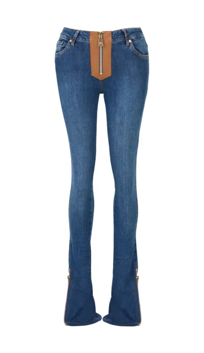 Rhodaine Blue / Brown Caitriona High Rise Skinny Slit Jeans In Brown/blue