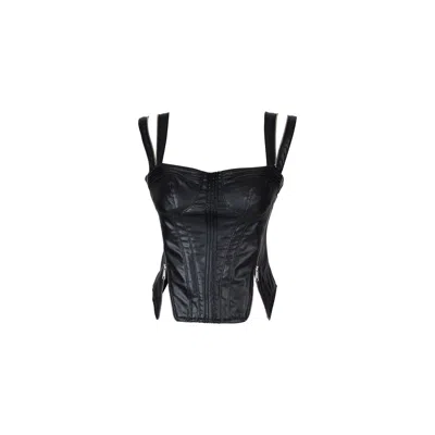 Rhodaine Women's Black Dakota Zipped Faux Leather Corset Top