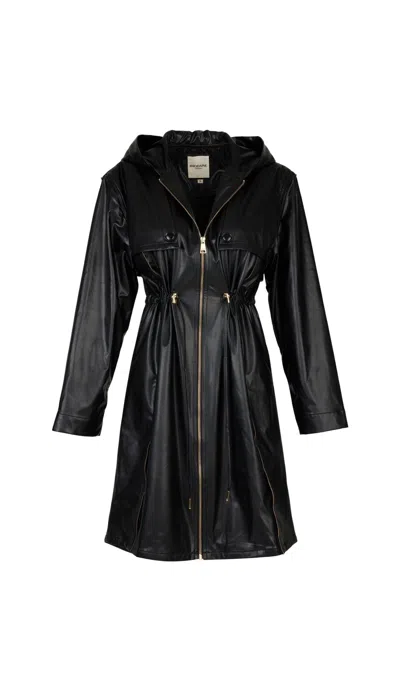 Rhodaine Women's Black Iris Faux Leather Parka
