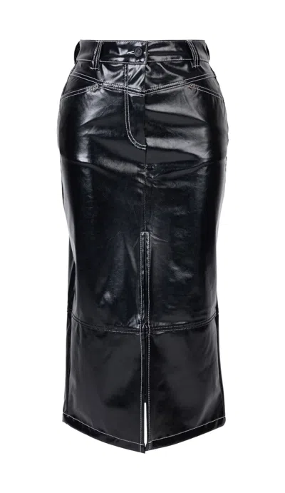 Rhodaine Women's Black Poppy Faux Leather Skirt