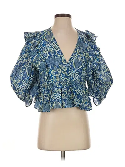 Pre-owned Rhode 3/4 Sleeve Blouse In Blue