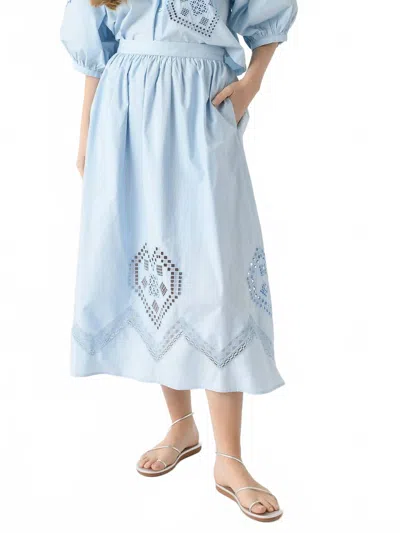 Rhode Aaron Skirt In Sky Heart Eyelet In Blue