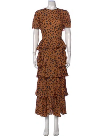 Pre-owned Rhode Animal Print Long Dress In Black/orange