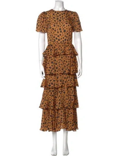 Pre-owned Rhode Animal Print Long Dress In Orange