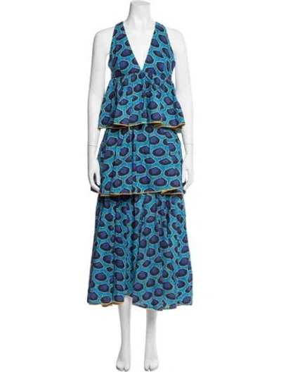Pre-owned Rhode Animal Print Long Dress W/ Tags In Blue