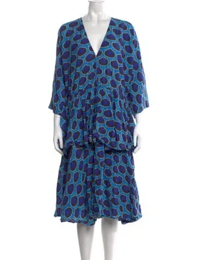 Pre-owned Rhode Animal Print Midi Length Dress In Blue