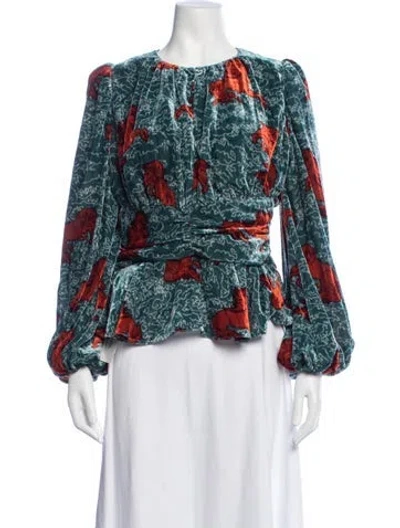 Pre-owned Rhode Animal Print Scoop Neck Blouse In Blue