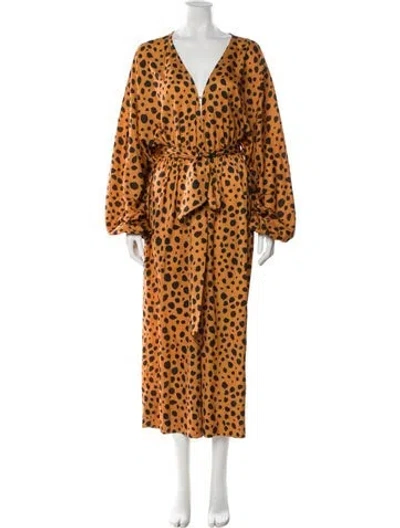 Pre-owned Rhode Animal Print V-neck Jumpsuit In Orange