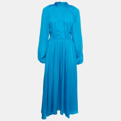 Rhode Blue Crepe Mock Neck Tie Up Midi Dress