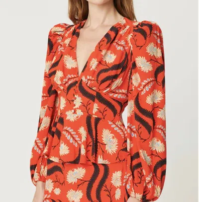 Rhode Bronson Top In Bright Red Kiku In Multi