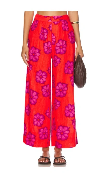 Rhode Women's Campbell Floral Linen Pants In Scarlet Bombay Bloom