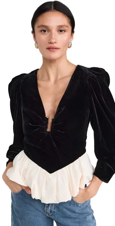 Rhode Colette Velvet Peplum Blouse In Black