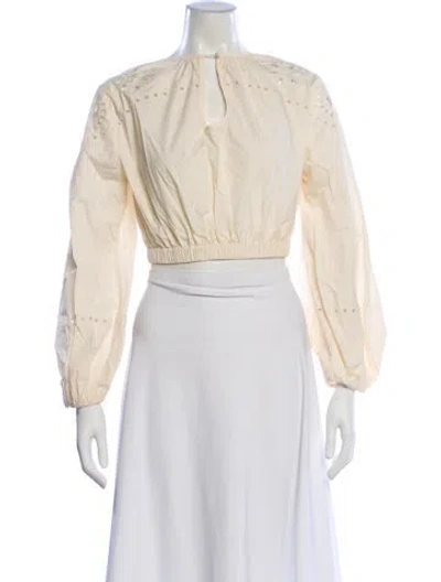 Pre-owned Rhode Crew Neck Long Sleeve Crop Top In Neutral