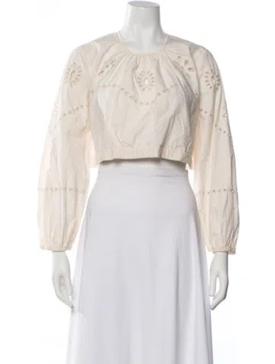 Pre-owned Rhode Crew Neck Long Sleeve Crop Top In Neutrals