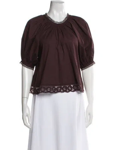 Pre-owned Rhode Crew Neck Short Sleeve Blouse In Burgundy