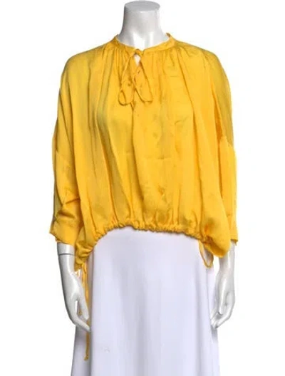 Pre-owned Rhode Crew Neck Three-quarter Sleeve Blouse In Yellow