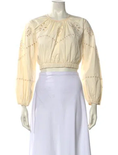 Pre-owned Rhode Crew Neck Three-quarter Sleeve Crop Top In Neutral