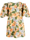 Rhode Dali Floral-print Off-shoulder Minidress In Orange