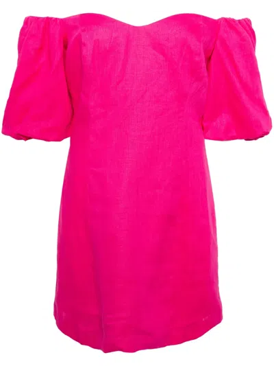 Rhode Dali Puff Sleeves Mini Dress In Hot Pink