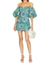 Rhode Dali Puff-sleeve Printed Linen Mini Dress In Multi