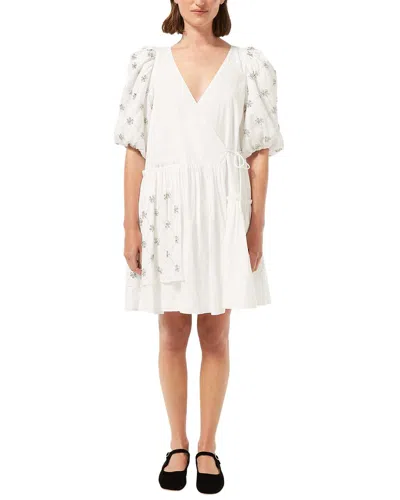 Rhode Elsa V-neck Puff-sleeve Crystal Wrap Mini Dress In White