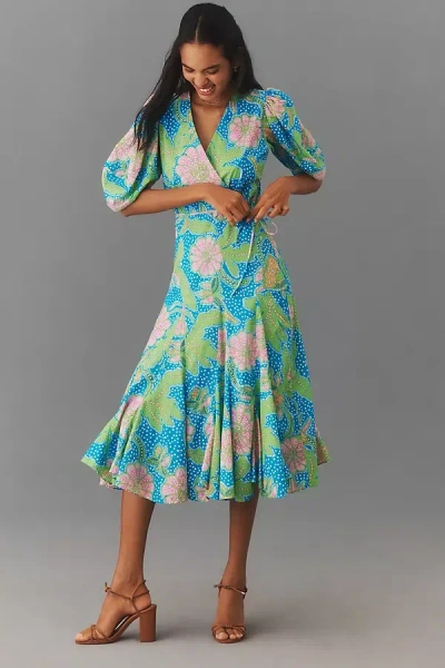 Rhode Fiona Wrap Midi Dress In Blue Psychadelic Flower