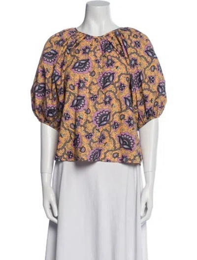 Pre-owned Rhode Floral Print Bateau Neckline Blouse In Multi