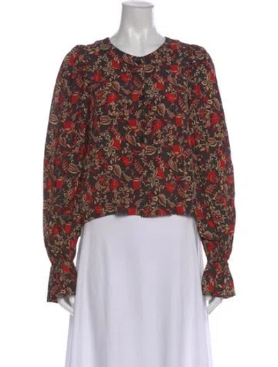 Pre-owned Rhode Floral Print Crew Neck Blouse In Black