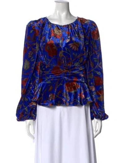 Pre-owned Rhode Floral Print Crew Neck Blouse In Blue