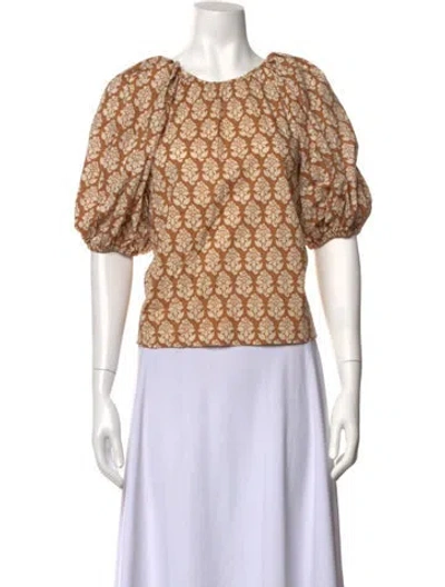Pre-owned Rhode Floral Print Crew Neck Blouse In Brown