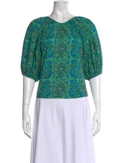 Pre-owned Rhode Floral Print Crew Neck Blouse In Green