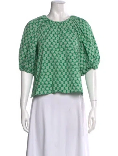 Pre-owned Rhode Floral Print Crew Neck Blouse In Green