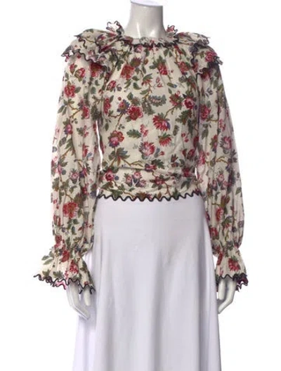 Pre-owned Rhode Floral Print Crew Neck Blouse In Multicolor