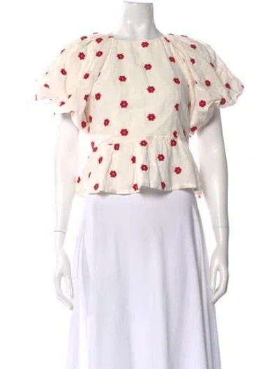 Pre-owned Rhode Floral Print Crew Neck Blouse In Neutral