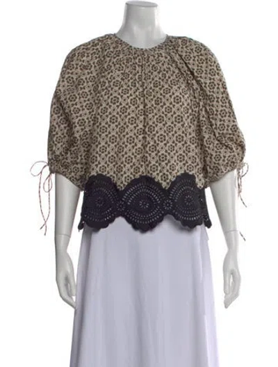 Pre-owned Rhode Floral Print Crew Neck Blouse In Neutral